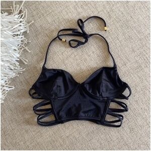 🪞 NWT VS satin corset halter tie up underwire bra top black Victoria’s secret